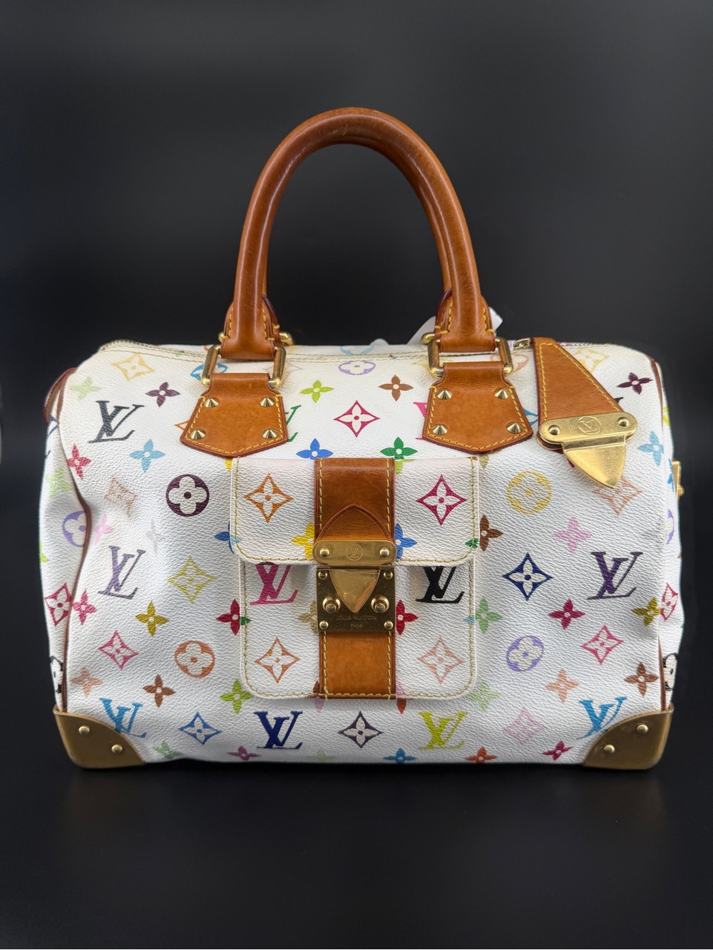 LOUIS VUITTON 2013 Murakami Multicolore Monogram Speedy 30 Handbag - White